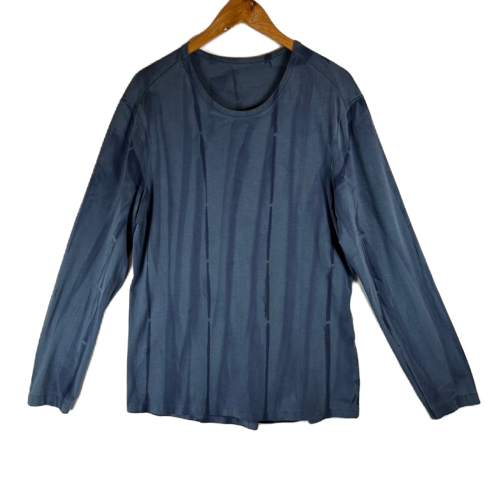 Lululemon Mens Long Sleeve Vertical Spray Dye Athletic Shirt Blue Crew Neck